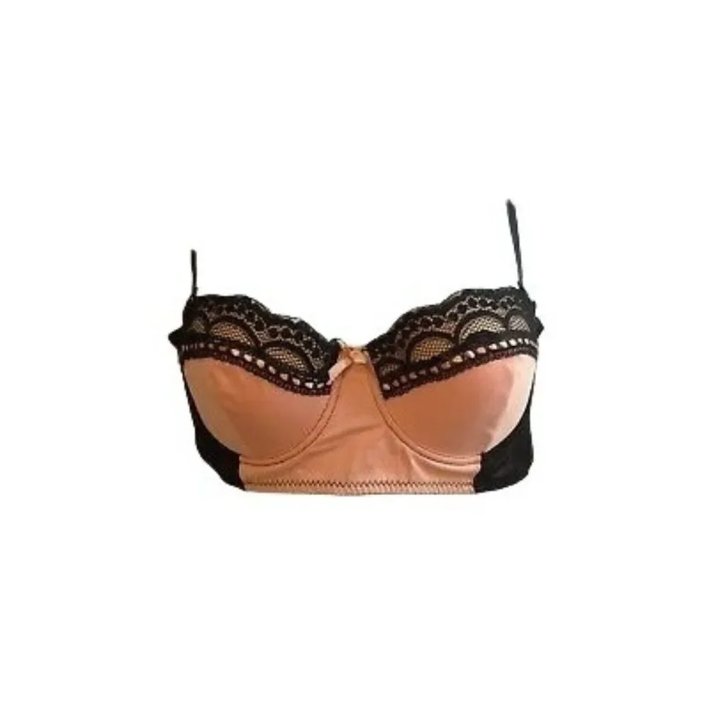 Hers By Herman Womens Peachy Black Lace Padded Adjustable Strap Push Up Bra Size